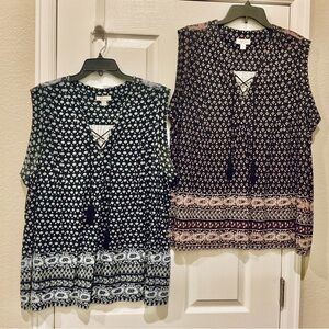 2-pc Bundle Style & Co. Rose/Blue Sleeveless 2X Tie Front Blouses